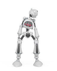 funny robot cartoon is in shut down pose