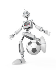 funny robot cartoon is playing football