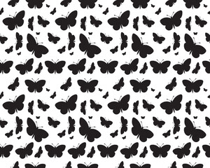 Obraz premium Seamless pattern with black silhouettes of butterflies on white 