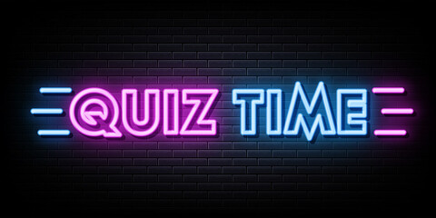 quiz time neon sign. design element.  light banner. 