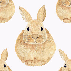 Seamless watercolor pattern with rabbits. Fabric, wrapping paper for Easter celebration