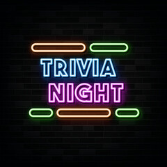 trivia night neon sign. design element.  light banner. 