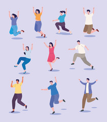 icons with happy people jumping in the air