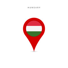 Teardrop map marker with flag of Hungary. Hungarian flag inserted in the location map pin. Flat vector illustration isolated on white background.