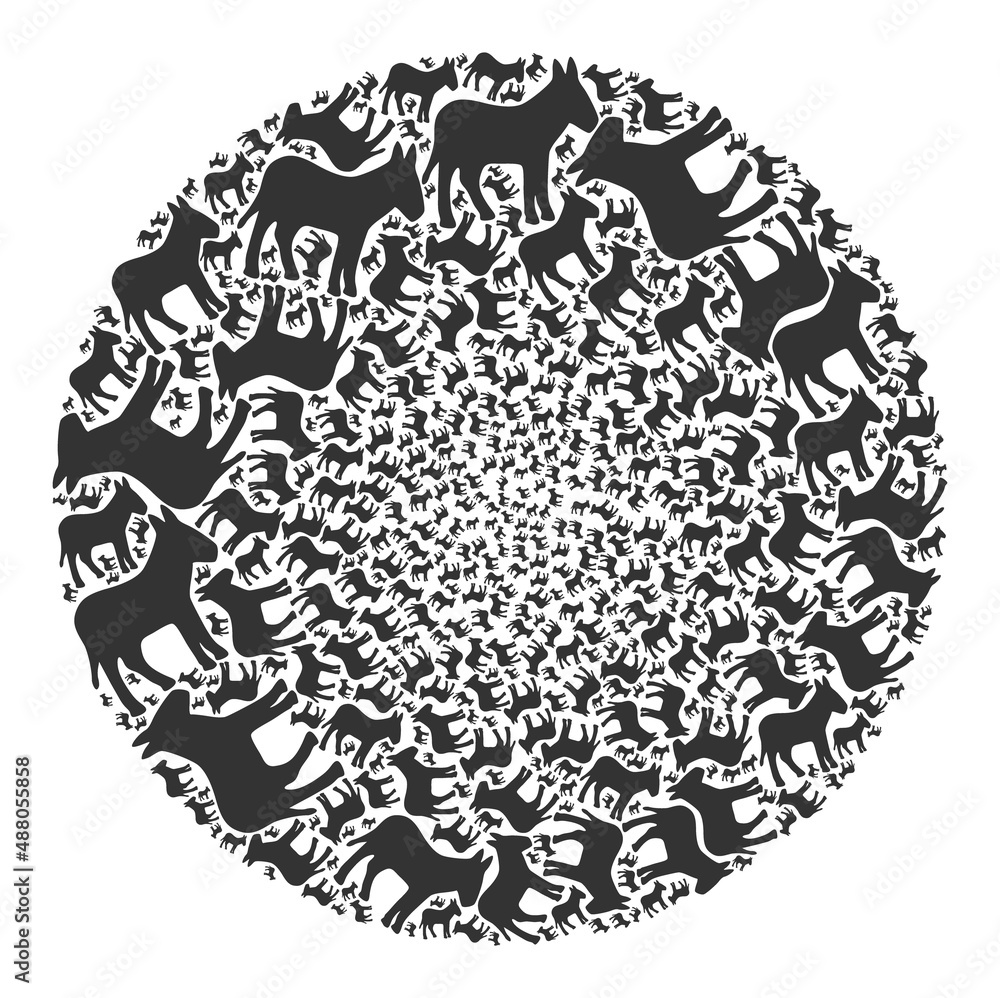Poster donkey items are grouped into bubble collection. donkey icon bubble mosaic. abstract sphere bubble m
