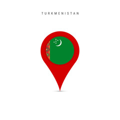 Teardrop map marker with flag of Turkmenistan. Turkmenian flag inserted in the location map pin. Flat vector illustration isolated on white background.