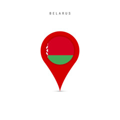 Teardrop map marker with flag of Belarus. Belorussian flag inserted in the location map pin. Flat vector illustration isolated on white background.