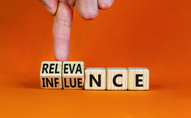 Influence or relevance symbol. Businessman turns wooden cubes changes the word Influence to...
