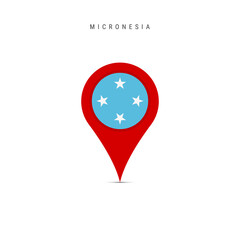 Teardrop map marker with flag of Micronesia. Micronesian flag inserted in the location map pin. Flat vector illustration isolated on white background.