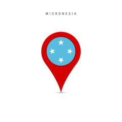 Teardrop map marker with flag of Micronesia. Micronesian flag inserted in the location map pin. Flat vector illustration isolated on white background.