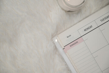 White clean calendar with pencil on white texture background with copy space using as reminder,...