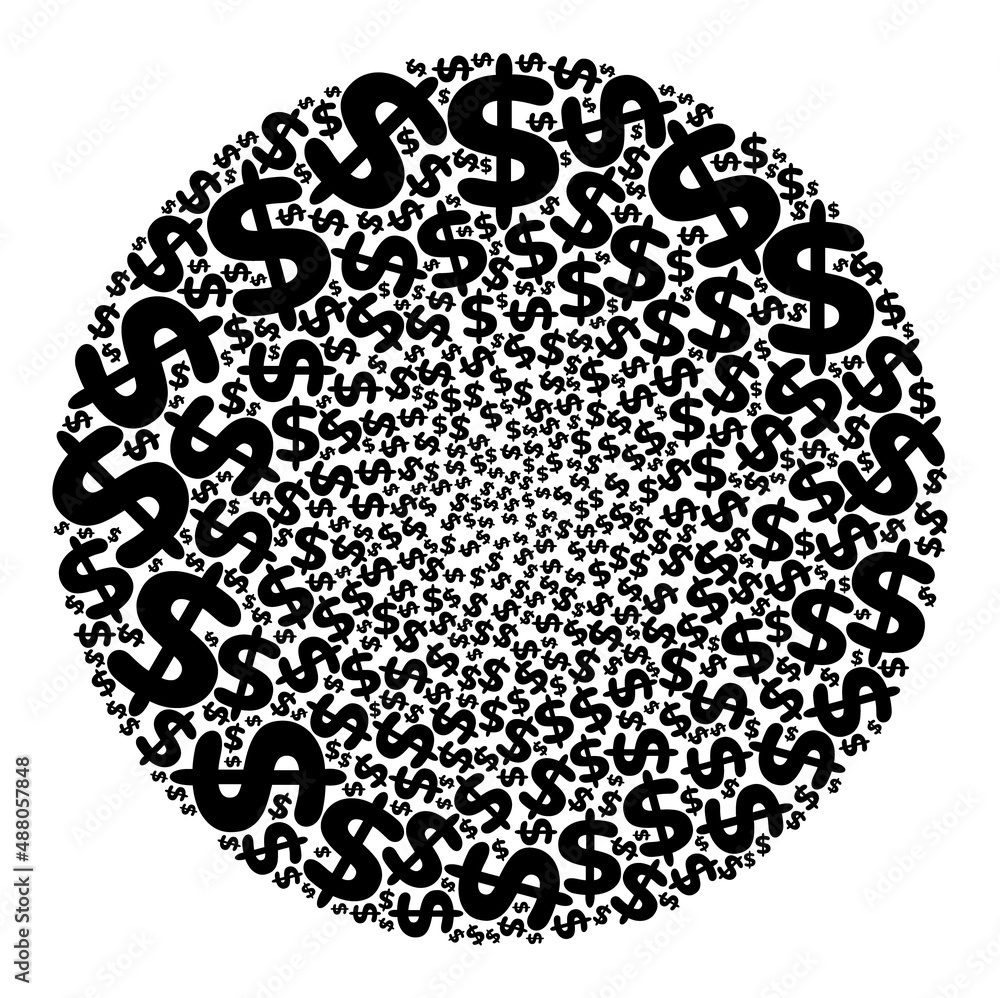 Poster dollar currency symbols are arranged into spheric group. dollar currency icon spheric composition. a