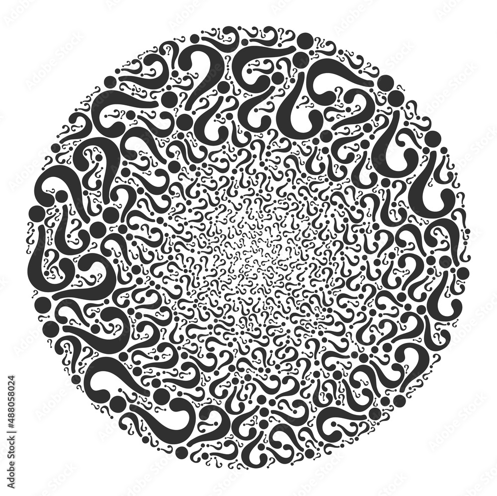 Poster unknown symbols are united into bubble collection. unknown icon bubble mosaic. abstraction sphere gl