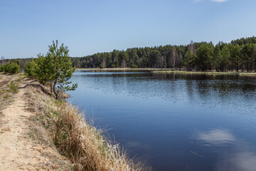 early spring, water, lake shore, nature, spring landscape