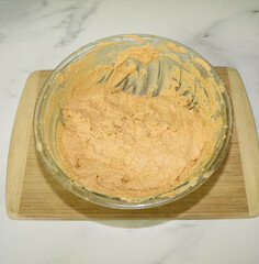 View of chili flavored masa for tamales.