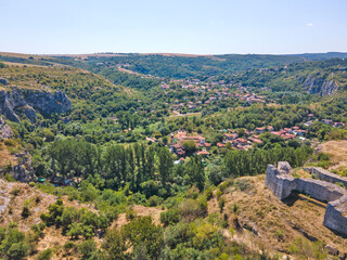 Aerial view of Ruins of medieval fortificated city of Cherven, Bulgaria