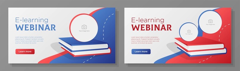 E-learning webinar online banner template set, online education corporate advertisement, meeting horizontal ad, digital video course campaign webpage, flyer, creative brochure, isolated on background