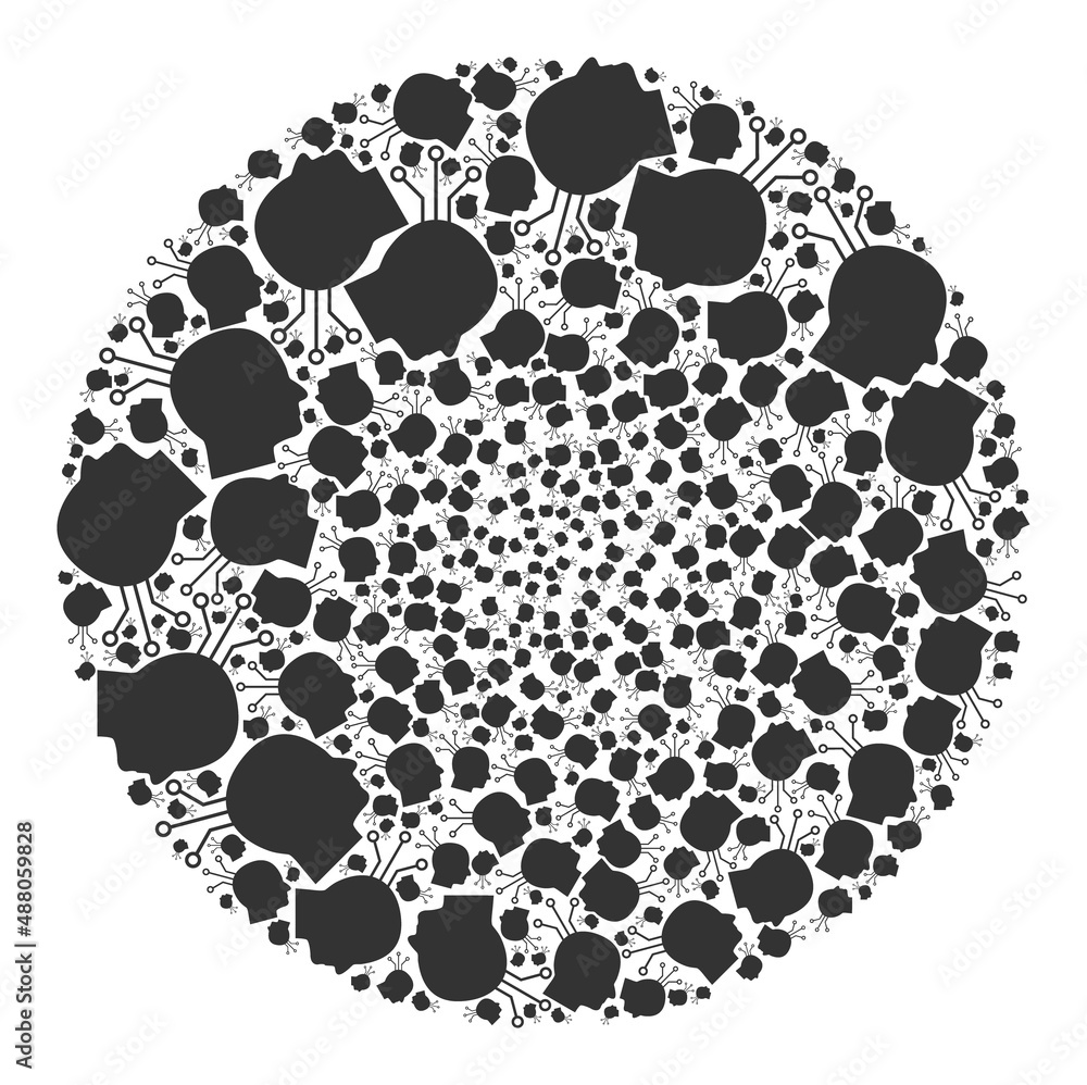 Poster brain link symbols are scattered into bubble group. brain link icon bubble collage. abstract sphere 