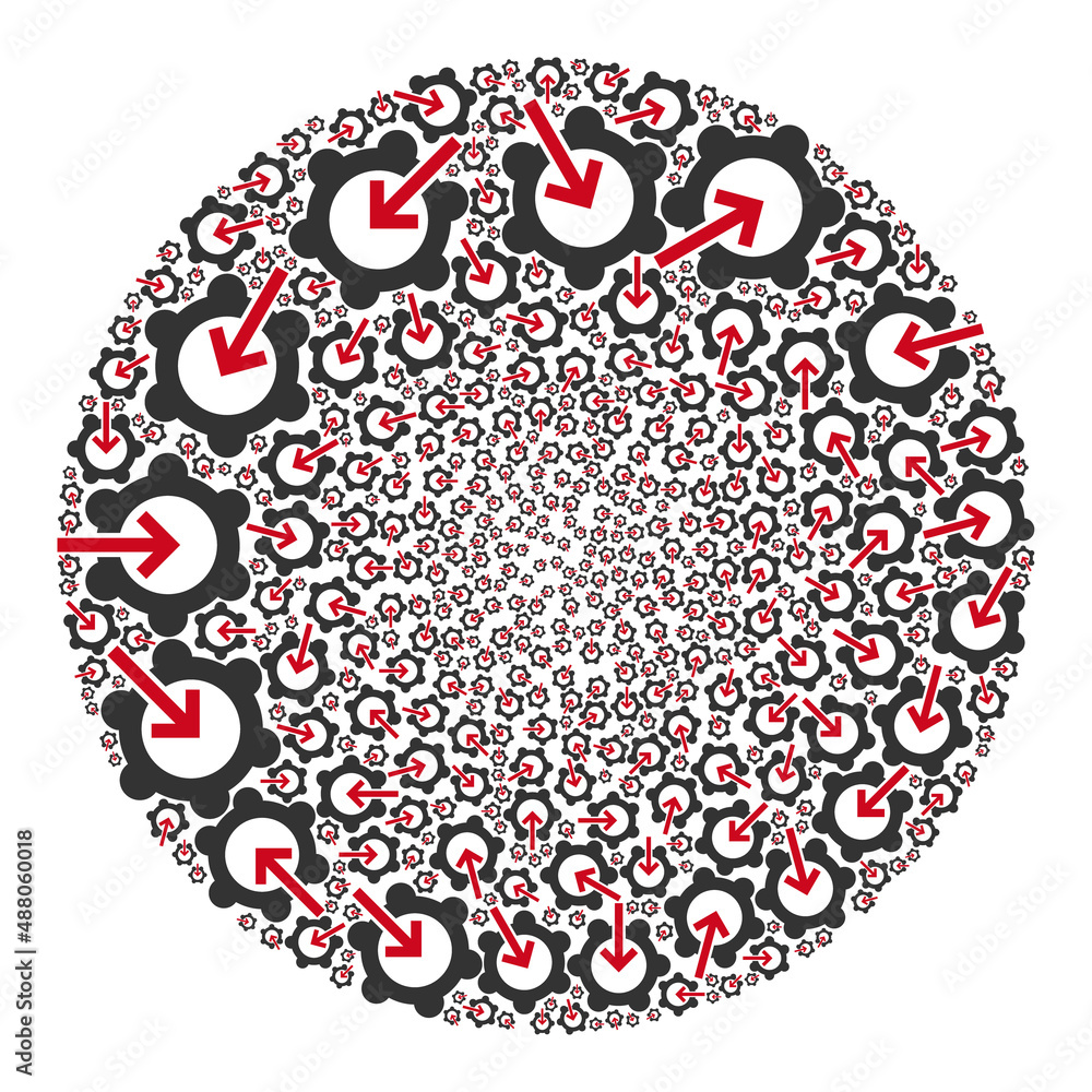 Poster gear wheel integration elements are scattered into globe collection. gear wheel integration icon rou