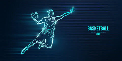 Abstract silhouette of a basketball player man in action isolated blue background. Vector illustration © Yevheniia