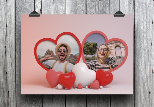 Poster with Two Frames in the Shape of a Heart