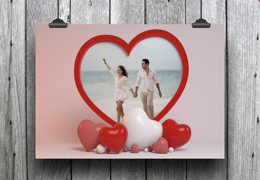 Poster with Heart Frame Mockup