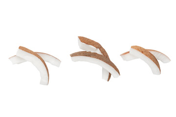 Coconut pieces isolated on a white background.