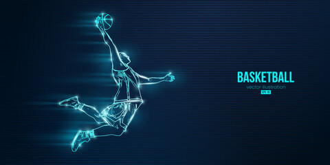 Abstract silhouette of a basketball player man in action isolated blue background. Vector illustration © Yevheniia