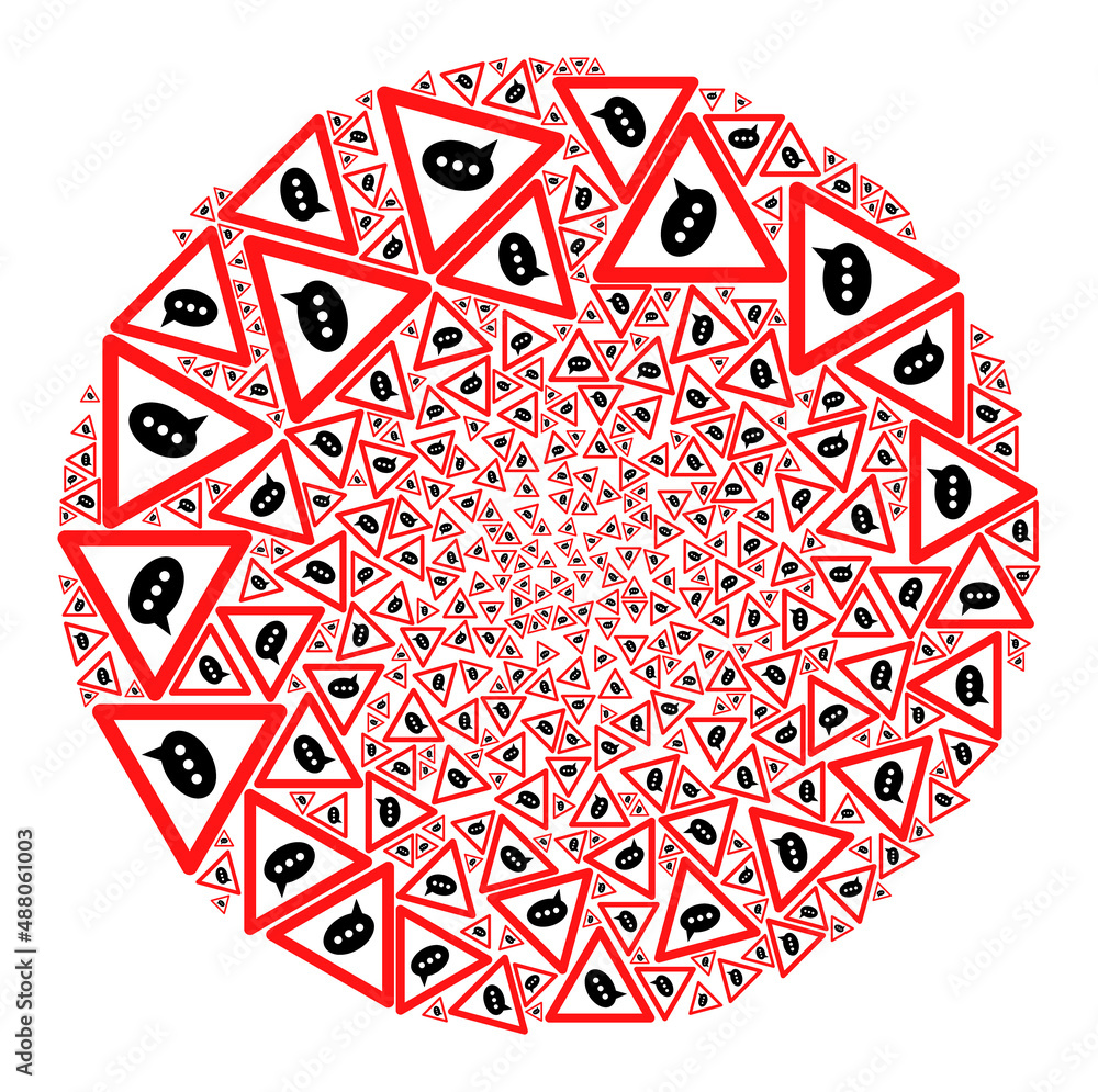 Poster chat message danger symbols are united into bubble collection. chat message danger icon round compos