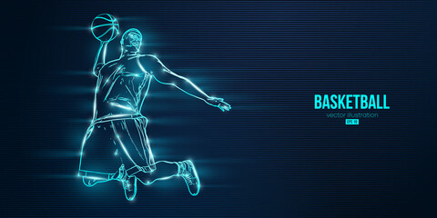 Abstract silhouette of a basketball player man in action isolated blue background. Vector illustration © Yevheniia