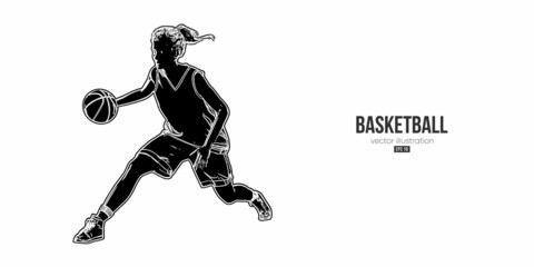 Abstract basketball player woman in action isolated white background. Vector illustration