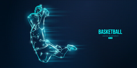 Abstract silhouette of a basketball player woman in action isolated blue background. Vector illustration © Yevheniia