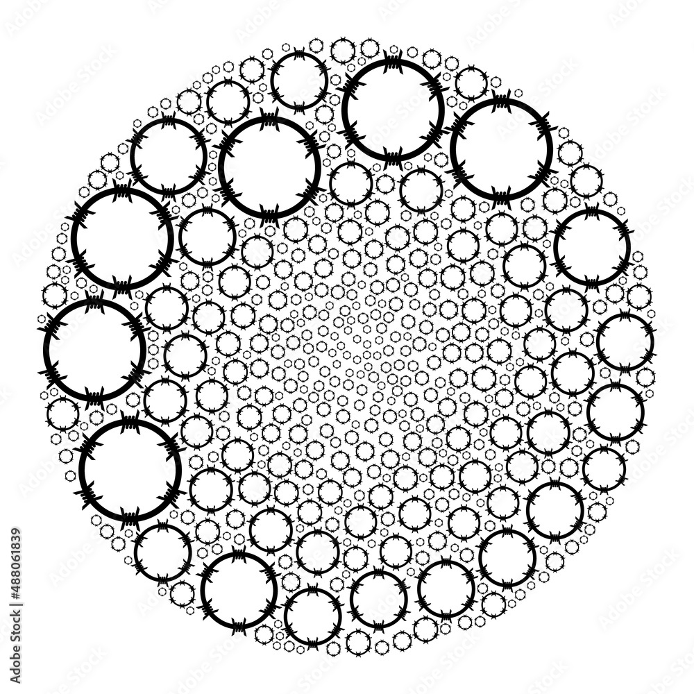 Poster barbed wire circle items are composed into round collection. barbed wire circle icon round mosaic. a