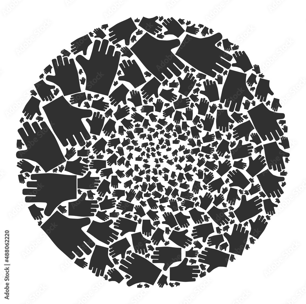 Poster voting hand elements are organized into globe group. voting hand icon bubble mosaic. abstract sphere