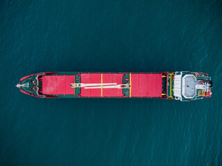 Large general cargo ship, Top down aerial view.