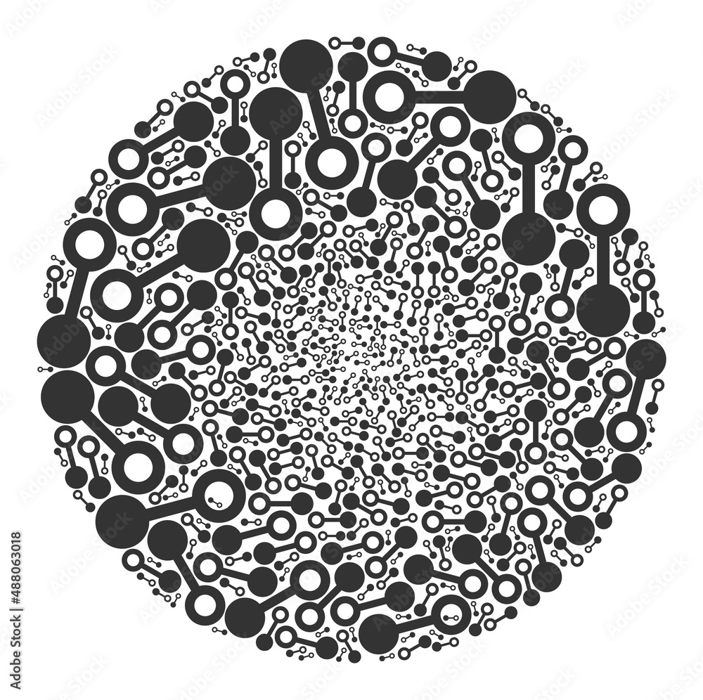 Poster connect elements are organized into ball group. connect icon spheric mosaic. abstract spheric cluste