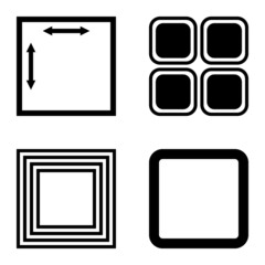 Square Flat Icon Set Isolated On White Background