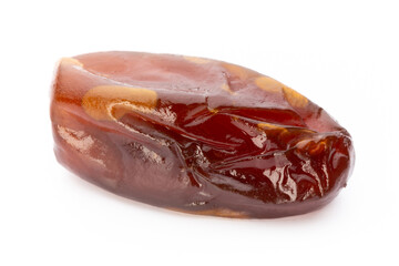 Dry dates isolated on white background. Top view. Flat lay pattern.