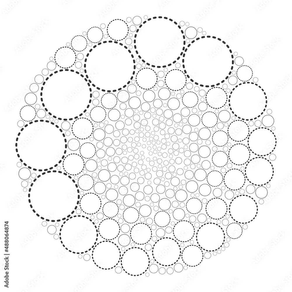 Poster dashed circle area icons are united into globe group. dashed circle area icon round collage. abstrac