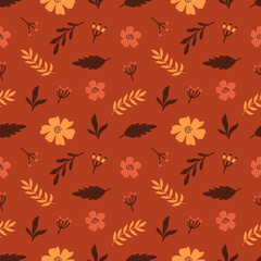 Seamless colorful floral pattern with wild flowers. Floral background. Simple Scandinavian style. Vector illustration