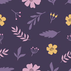 Seamless colorful floral pattern with wild flowers. Floral background. Simple Scandinavian style. Vector illustration