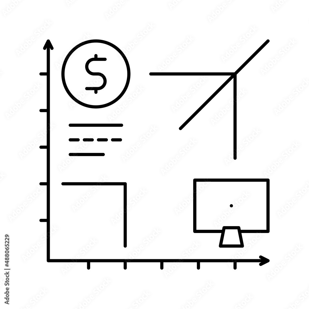 Poster working time with computer line icon vector illustration