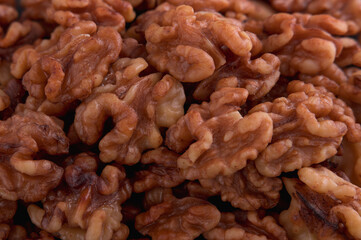 Fresh walnuts background close-up copy space horizontal photo HD