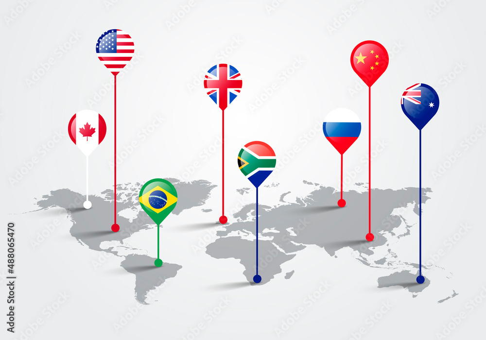 Poster world map with different state pointer