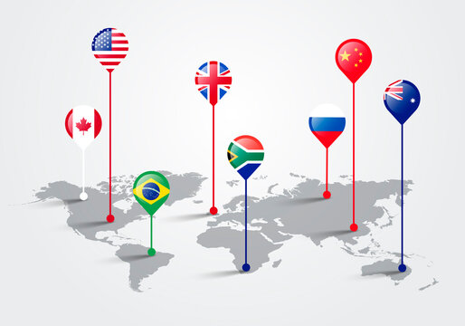 World Map With Different State Pointer