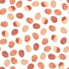 Seamless pattern with decorated eggs in boho style on white background for modern Easter designs