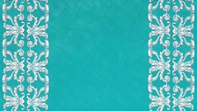 Decorative vintage antique floral baroque ornament, renaissance retro victorian elegant frame, royal damask background with border, blue summer cool holiday template, greeting card with copy space