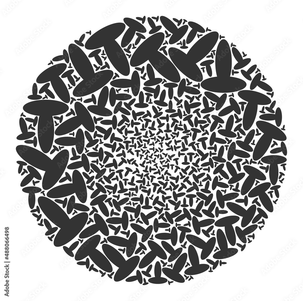 Poster mushroom items are arranged into bubble group. mushroom icon bubble mosaic. abstraction spheric clus