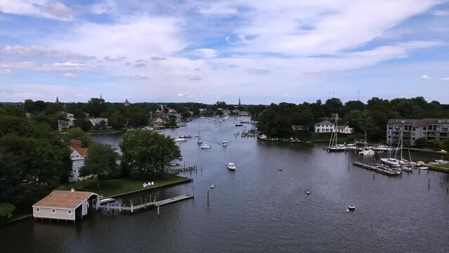 2022 - Excellent aerial view of boats being sailed in Annapolis, Maryland.