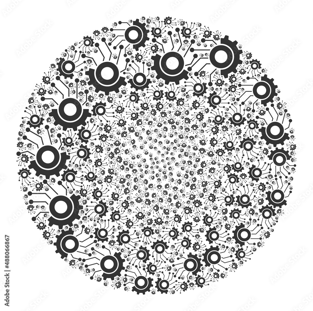 Poster gear electronics icons are composed into spheric collection. gear electronics icon spheric mosaic. a